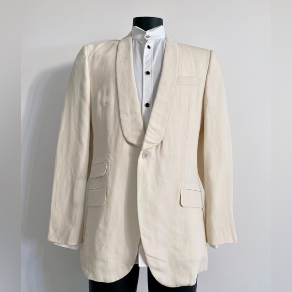 Alexander McQueen Off-White Linen Tuxedo Jacket - Picture 1 of 6